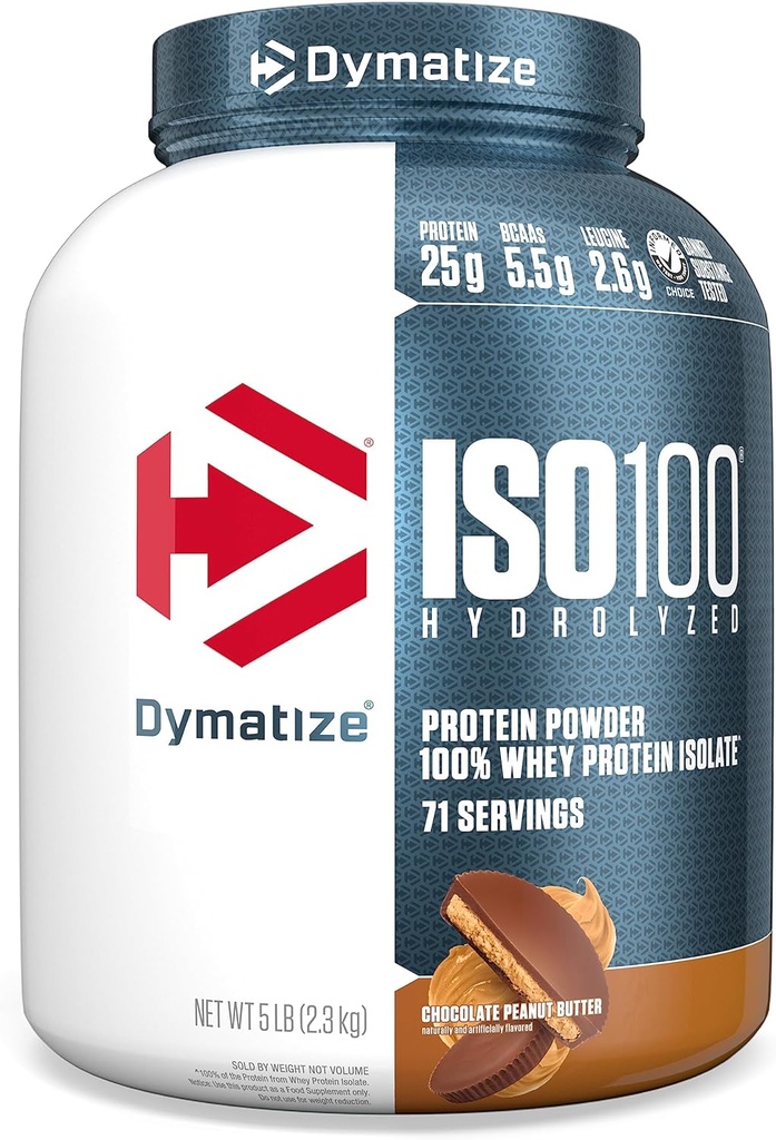 ISO100 Whey proteini Toz Isolate, Chocolate Peanut Butter, 25g of protein, 5 Pound, 5.5g BCAAs, Az 120 Cal., Gluten Free, 1g Fat, 1g Sugar, 2g Carb (71 hizmet)