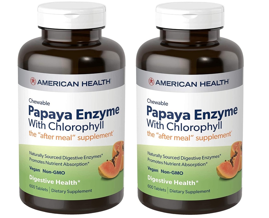 American Health Papaya Enzyme with Chlorophyll Chewable Tablets - 600 Kont (200 Total Services) (Pack of 2)