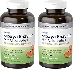 American Health Papaya Enzyme with Chlorophyll Chewable Tablets - 600 Kont (200 Total Services) (Pack of 2)