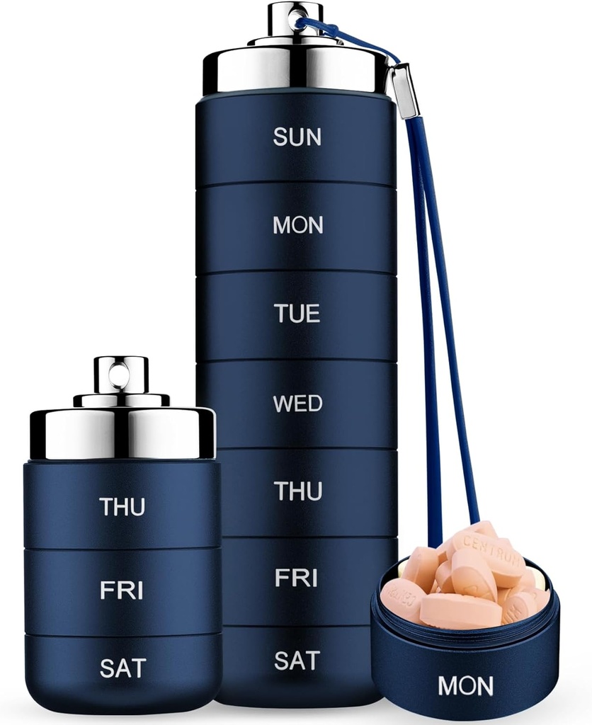 Mossime Metal Seyahat Pill Organizer, Portre 7 Günlük Vitamin Organize edilebilir, Su geçirmez 1 Zamanlar Bir Gün Pill Box, Büyük Pill Konteyner, Günlük Tıp Vitamini, Balık Yağı, Tamamlayıcı