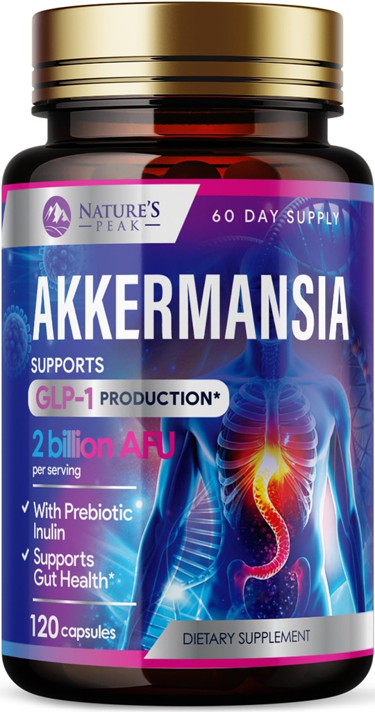Akkermansia Probiotic - Premium Akkermansia 2 Billion AFU Per Serving - Muciniphila with Prebiotics for Women & Men - GLP-1 Support Supplement for Gut & Digestive Health - Bottled USA - 120 Capsules