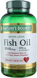 Nature's Bounty Fish Oil 1000 mg Omega-3, 220 Odorless Softgels (Pack of 3)