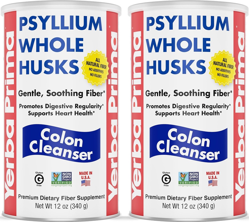 Yerba Prima Psyllium Whole Husks, Colon Cleanser 12 oz (Pack of 2) - All Natural Dietary Fiber, Pure Premium Psyllium, Lab-Tested Non-GMO, Gluten-Free Fiber, Made in The USA