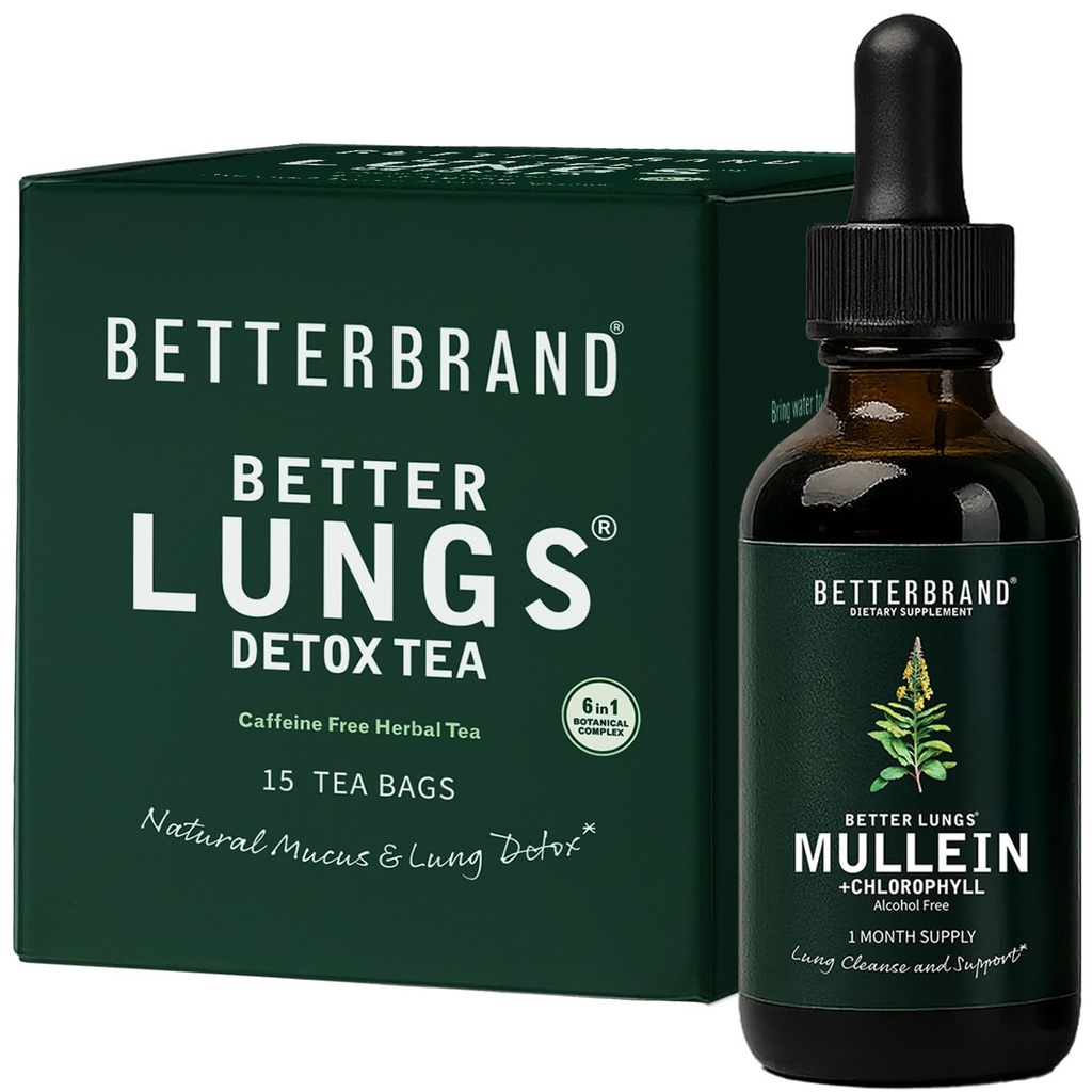 Betterbrand BetterLungs Health Pack - Better Lungs Detox Tea & Mullein Leaf Timcture Drops 