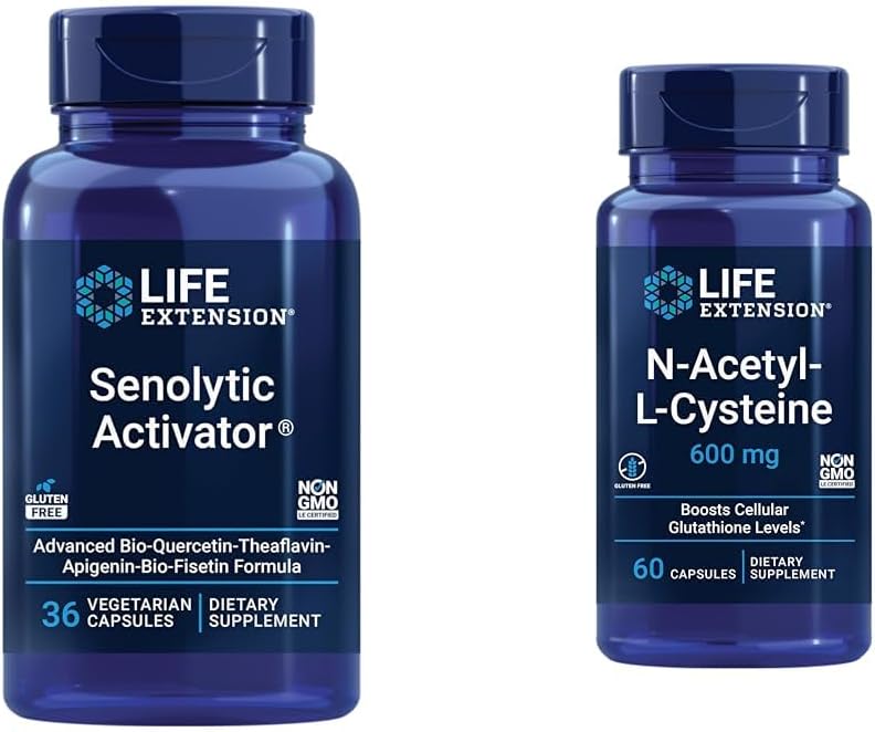 Life Extension Senolytic Activator with Quercetin & Fisetin - 36 Vejetaryen Capsules Sche with N-Acetyl-L-Cysteine Immune & Respiratory Support - 60 Capsules