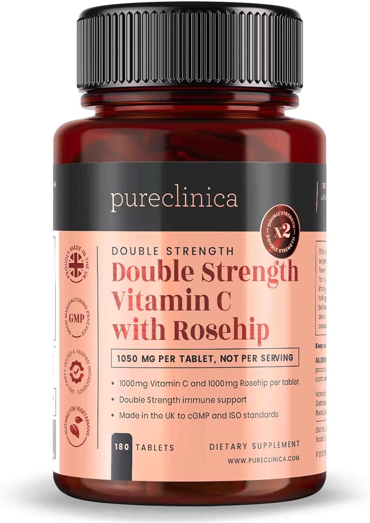 Safclinica Vitamin C with Rosehip – 2000 mg (1000 mg VIT C & 1000 mg Rosehip) x 180 Tablet - 6 Ay Supply!