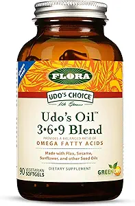 Flora Udo's Oil 3-6-9 Blend - Contains Organic Coconut, Flax Seed Oil & More - 90 Vegetarian Softgels