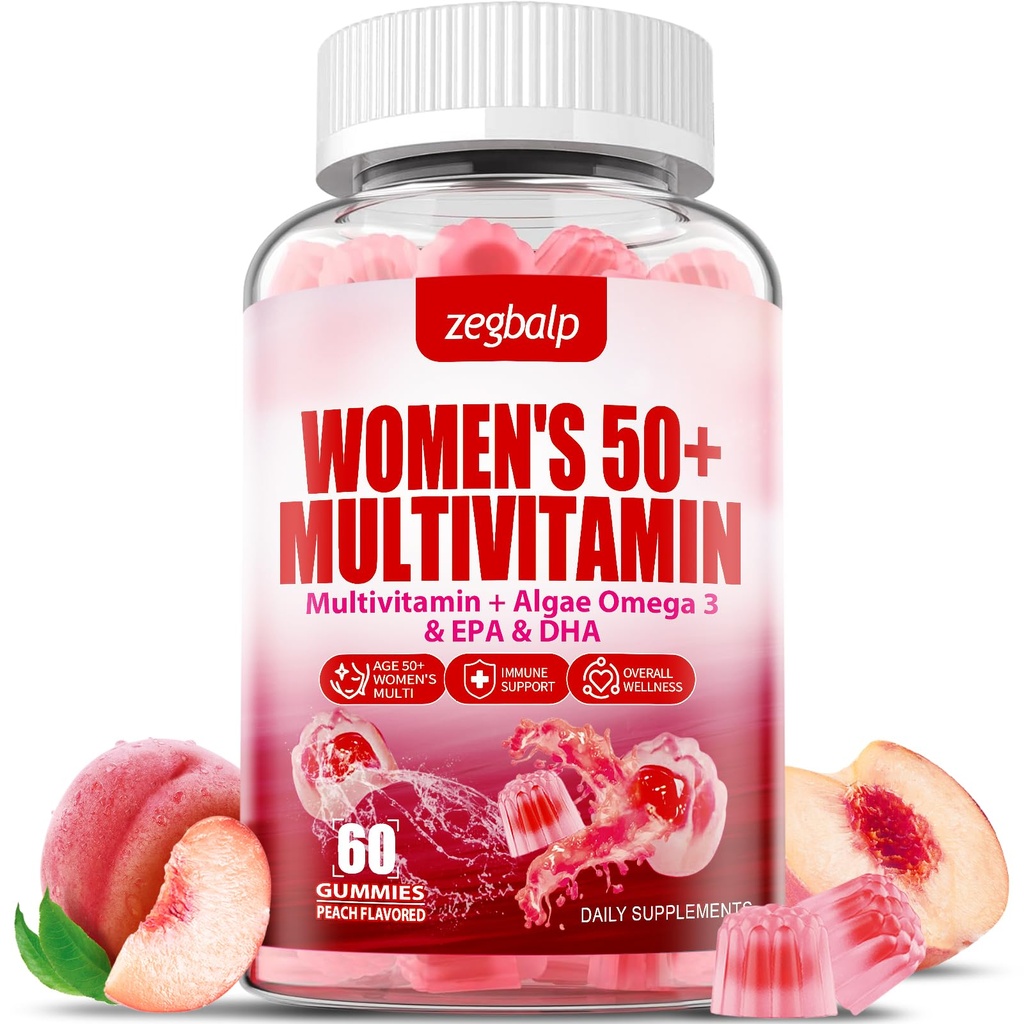 Sugar-Free Womens Multivitamin 50 Plus Gummies with Dolce, çinko, Vitamin A, C, D3, E, K2, B Kompleks, Folate, Biotin - Multi Vitamins & Minerals for Skin, Energy, Immune Support