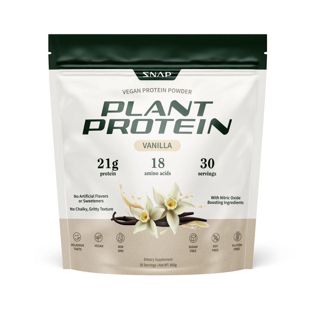 Snap Supplements Organik Bitki Temel Vegan Protein Toz Nitrik Oksit Protein Toz, Vanilla Bean, BCAA Deri Büyüme, Performans ve Kurtarma - 30 Hizmet (Vanilla)