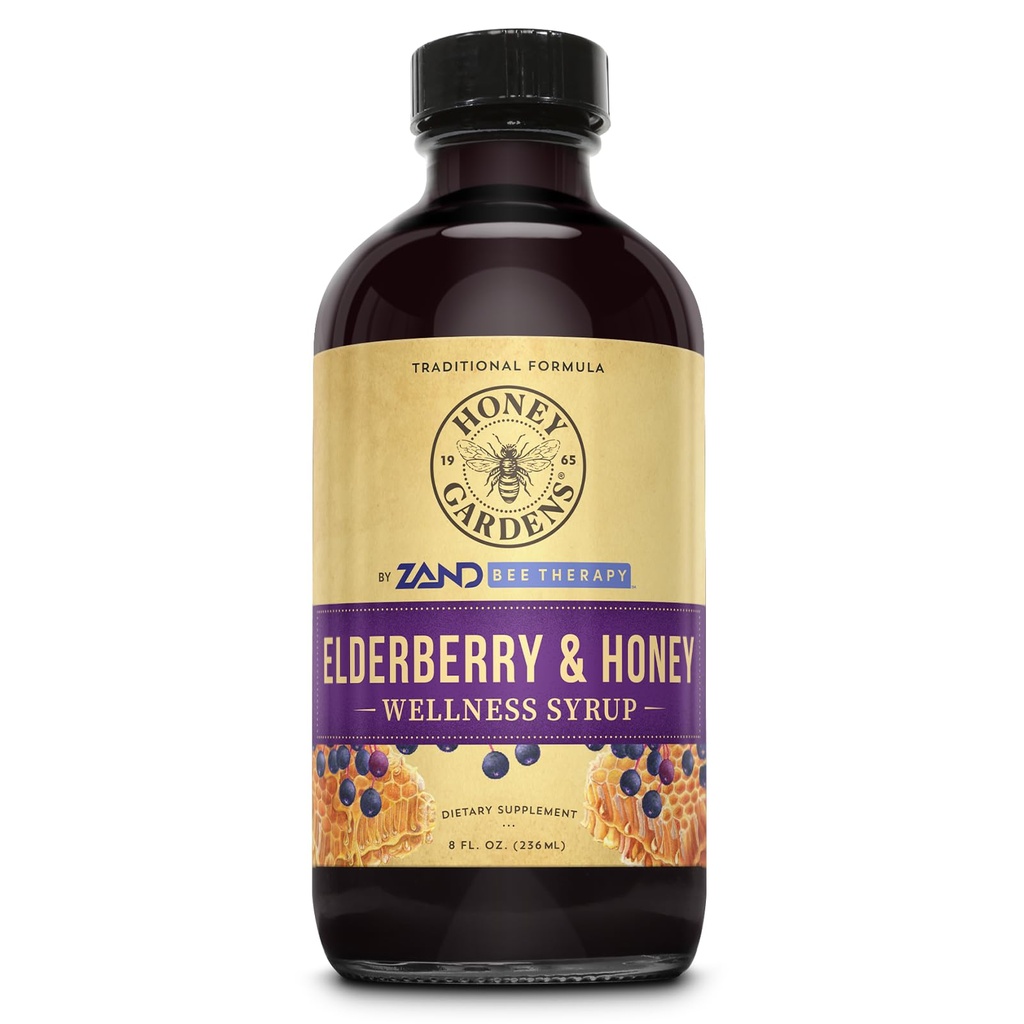 Honey Gardens Elderberry & Honey Immune Syrup - Black Elder Syrup for Yetişkinler & Çocuklar, Natural Throat Defense Wellness Supplement with Propolis & Organic Apple Cider Vinegar - 8 Fl Oz