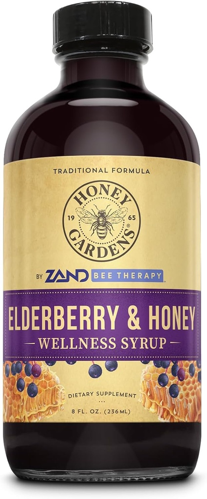 Honey Gardens Elderberry & Honey Immune Syrup - Black Elder Syrup for Yetişkinler & Çocuklar, Natural Throat Defense Wellness Supplement with Propolis & Organic Apple Cider Vinegar - 8 Fl Oz