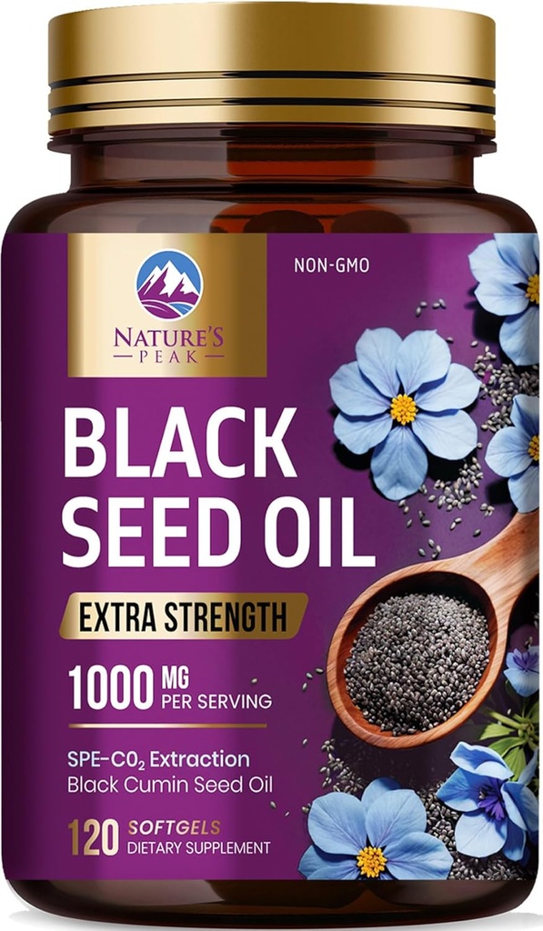 Black Seed Oil 1000 mg - Premium Ekstra Kuvvet Nigella Sativa Blackseed Oil - Black Seed Oil Skin, Digestive Health & Immune Support - Non-GMO Antioksi, Gluten Free Supplement - 120 Softgels