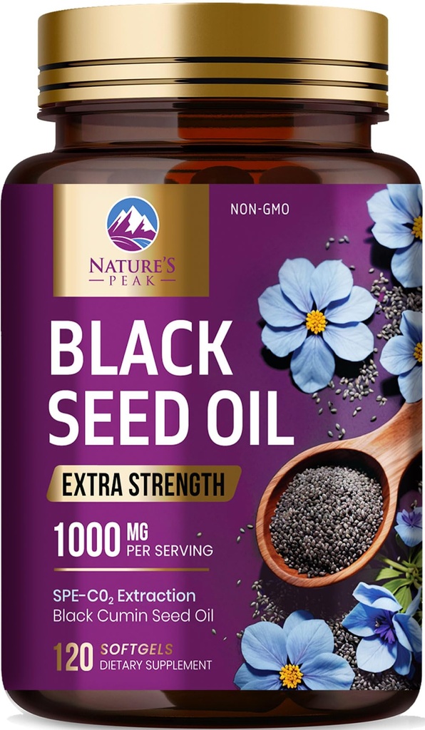 Black Seed Oil 1000 mg - Premium Ekstra Kuvvet Nigella Sativa Blackseed Oil - Black Seed Oil Skin, Digestive Health & Immune Support - Non-GMO Antioksi, Gluten Free Supplement - 120 Softgels