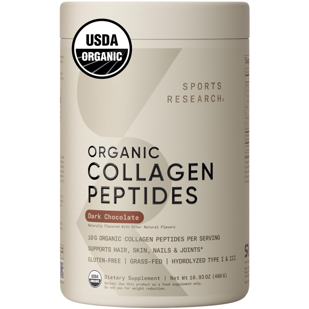 Spor Araştırma Organik Kolajn Toz - Hydrolyzed Tip I & III Collagen Protein - USDA Organik, Gluten Free, Sustainable Sourced - Dark - Chocolate 30 Hizmet