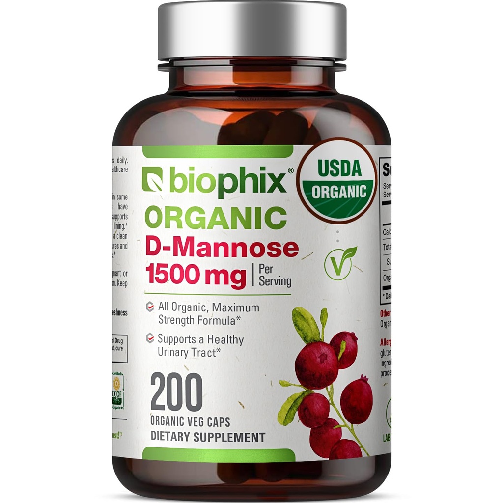 Biophix D-Mannose USDA Organik 1500 mg 200 Veggie Caps - Sağlıklı Bir Suç Urinary Tract, Non-GMO, Vegan-Friendly