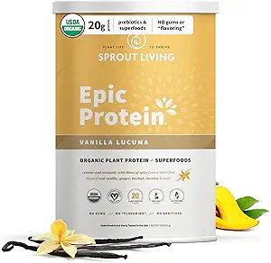 Sprout Living Epic proteini, Plantive protein & Superfoods Toz, Vanilla Lucuma Toz | 20 Grams Organik Protein Toz, Vegan, Süt, Non-GMO, Gluten Free, Low Sugar (2 Pound, 24 Hizmet)