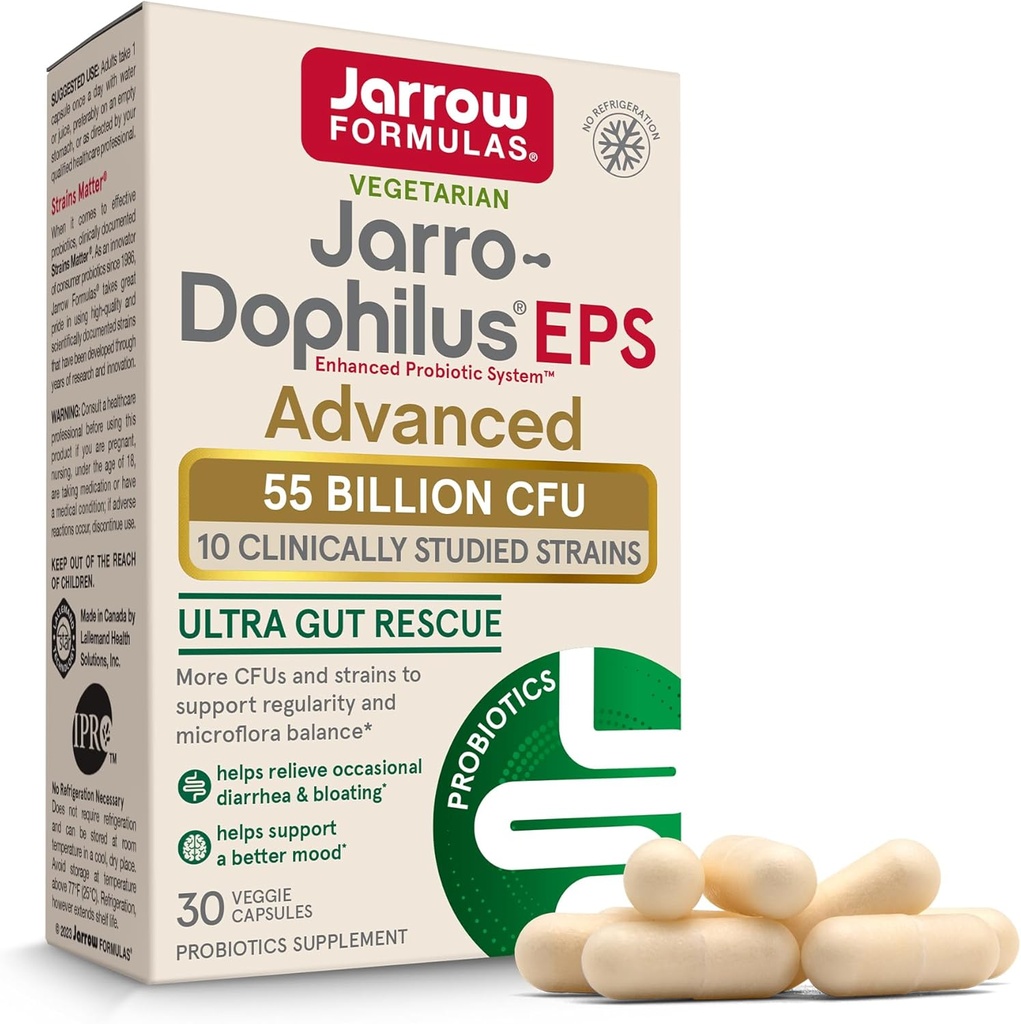 Jarrow Formulas Jarro-Dofilius EPS Gelişmiş, 55 Milyar CFU Probiyotikleri, Yetişkinler için Digestive Support, 30 Probiyotik Supplement Veggie Capsules, Up to 30 Day Supply