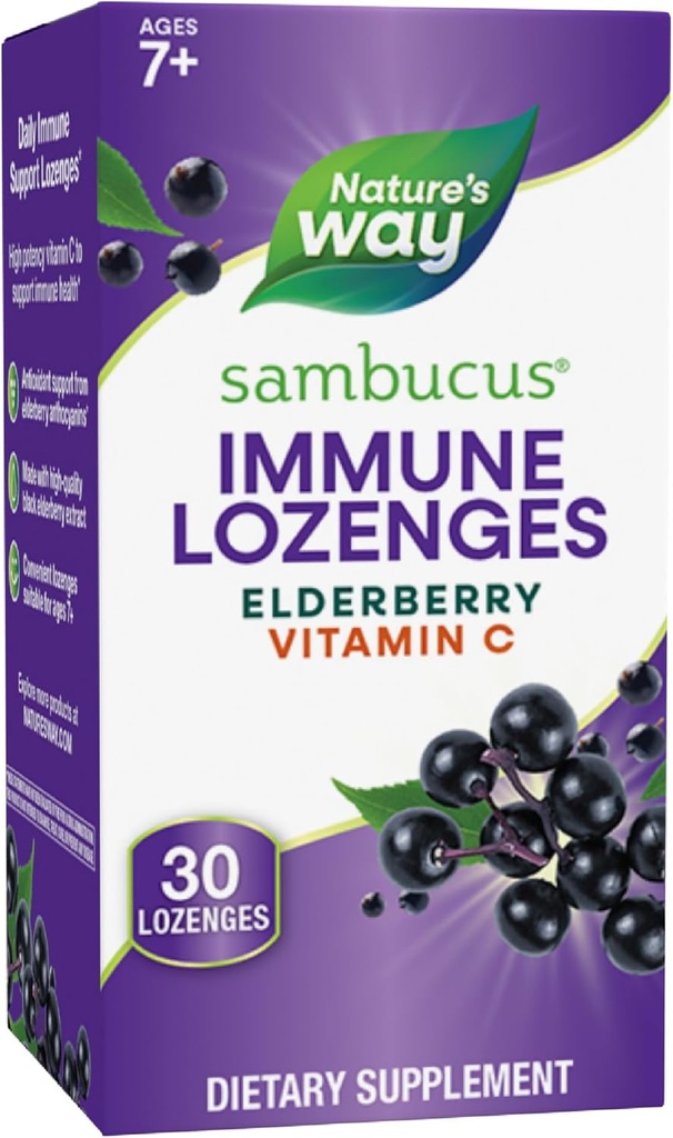 Nature's Way Sambucus Immune Lozenges, με Βιταμίνη C, Black Elderberry Extract, Immune Support*, 30 Lozenges (Packaging May Vary)