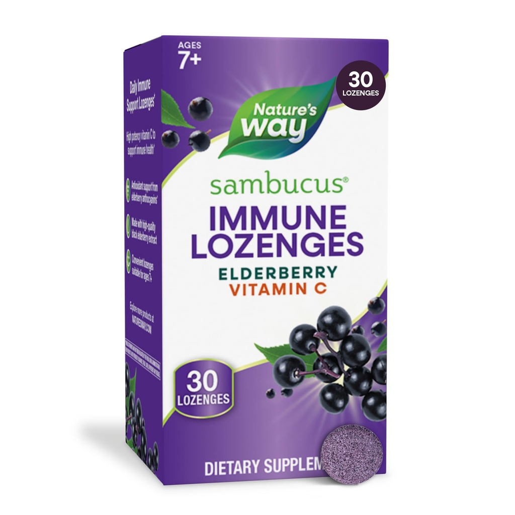 Nature's Way Sambucus Immune Lozenges, C, Black Elderberry Extract, Immune Support*, 30 Lozenges (Pazar Mayıs Vary)