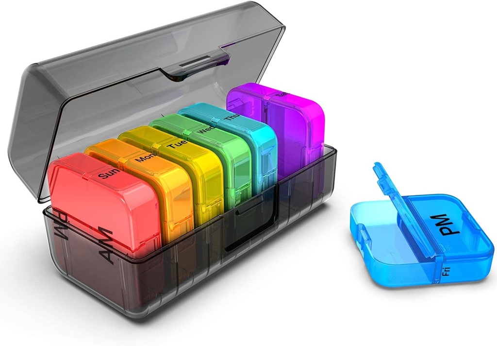 Daviky Pill Box 7 Gün, Pill Organizer 2 Zaman Bir Gün, Pill Cases Organizecılar 7 Gün Am Pm, Portatif Seyahat Pill Organizer, Daily Pill Box Organizer, Büyük Pill Organizer, Fish Oil, Supplement, Supplement
