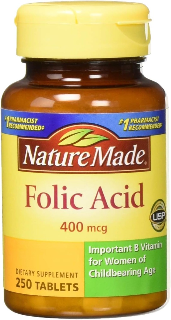 Nature Made Folic Acid (400 mcg) Tabletler, 250 Kont, 2 Paket