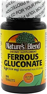 Nature's Blend Ferrous Gluconate Tabletler, 100 Count