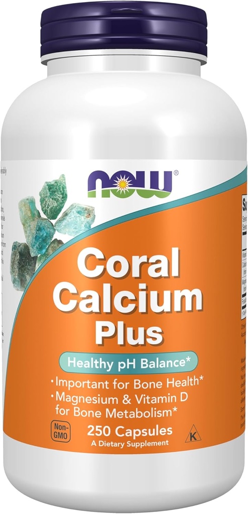 NOW Συμπληρώματα τροφίμων, Coral Calcium Plus, Υγεία των οστών *, Υγιεινή ισορροπία pH *, 250 κάψουλες Veg