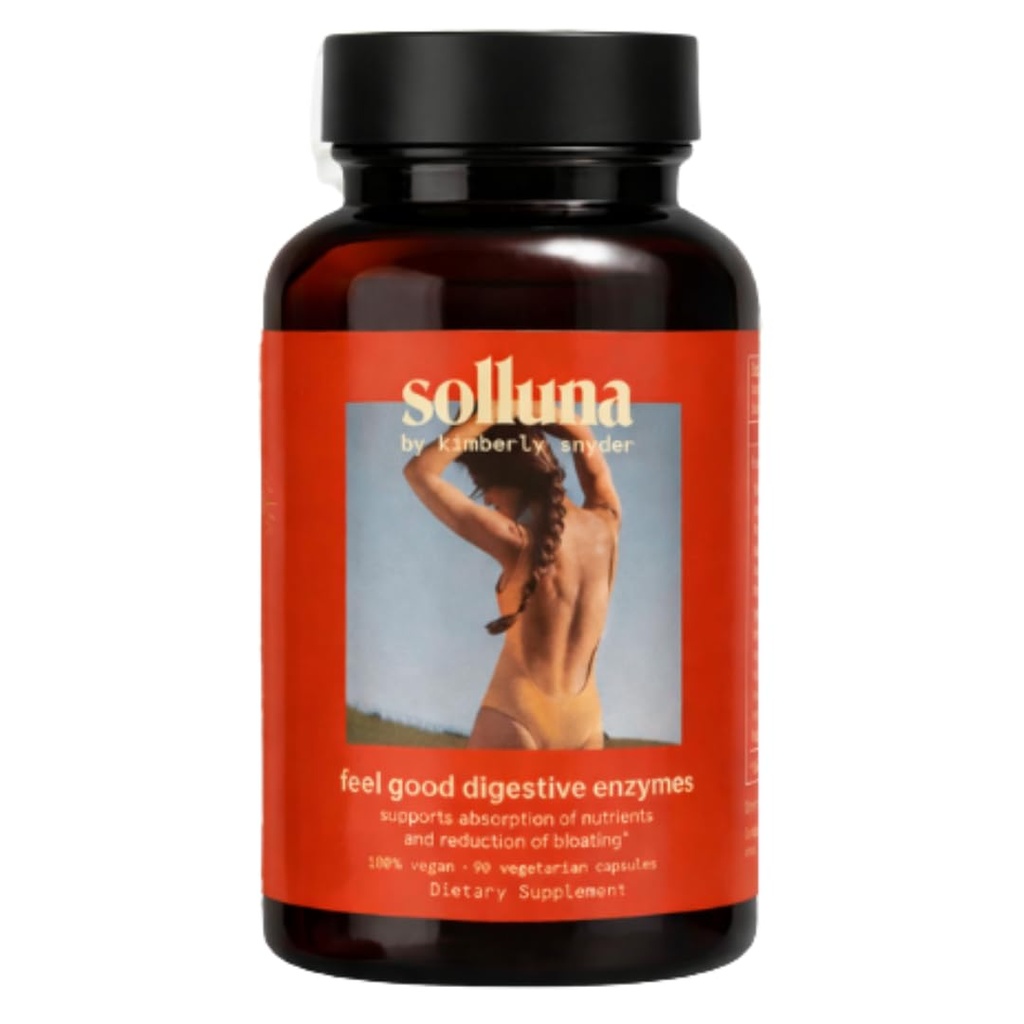 Solluma by Kimberly Snyder Digestive Enzymes Lipase, Amylase, Protease, Alpha-Galactosidase, Cellulase for Digestive Health, Nutrient Absorpition, Stomach Pain, Gas & Bloating (90CT) Vegan & Non-GMO