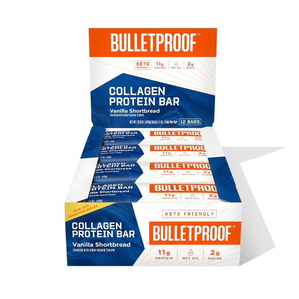 Kurşunlu Vanilla Shortbread Collagen protein Bars, 12. Paketi, Keto-Friendly Snack with MCT Oil, 2g Sugar, NoEDIT Sugar, Grass-Fed Collagen