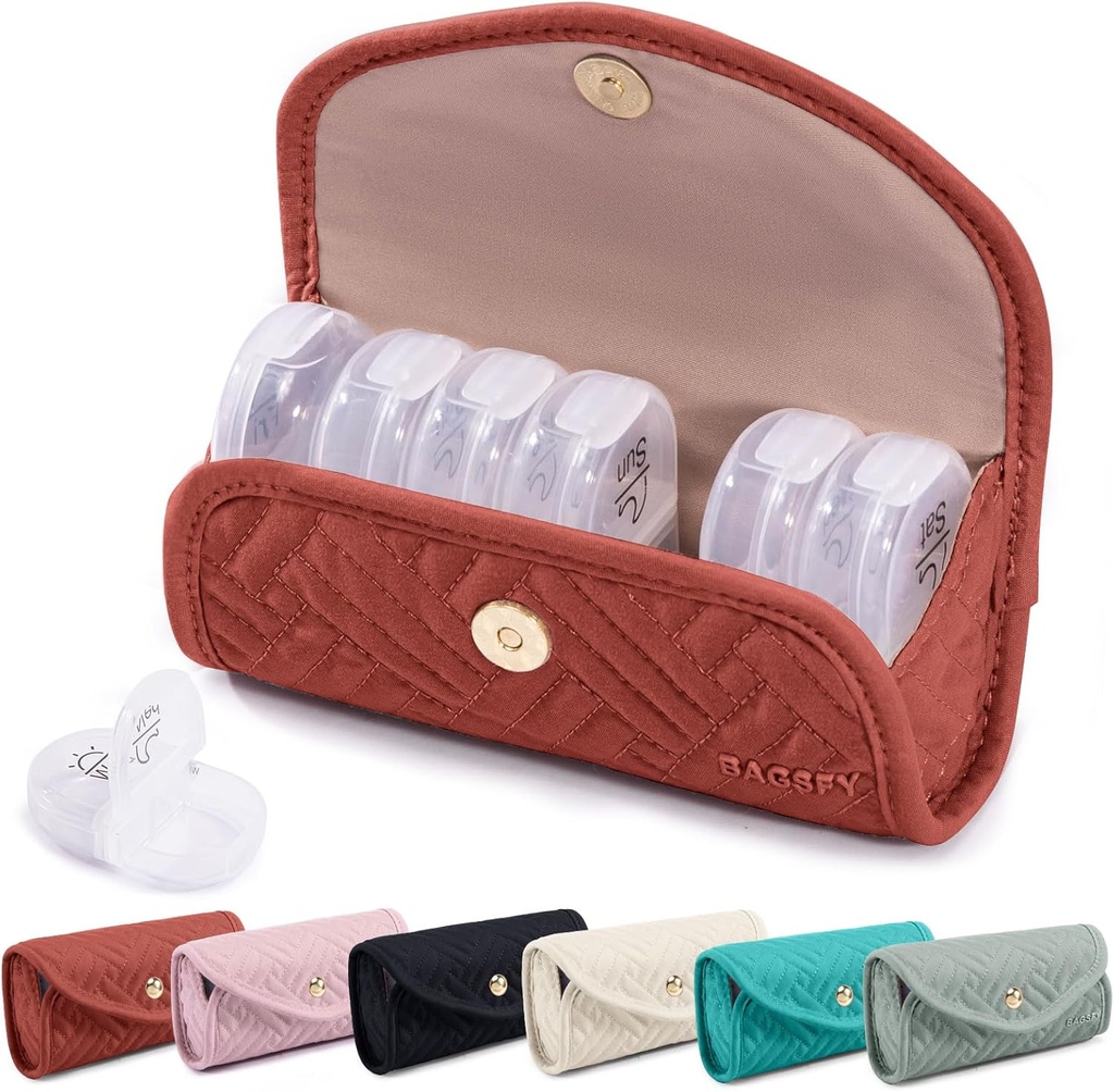 BAGSFY Weekly Pill Organizer 2 Times a Day in a Cute Fabric Pill Case, Medicine Bag, AM PM Pill Box 7 Day, Portatif İlaç Piller Seyahat Davası, Vitaminler, Fish Oils, Supplements.
