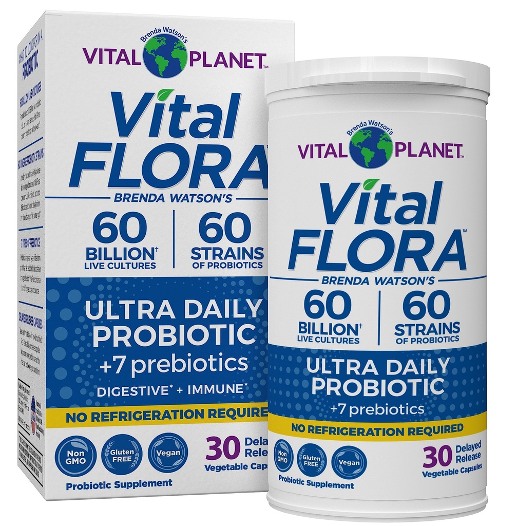 Vital Planet - Vital Flora Ultra Daily Probiyotik 60 Milyar CFU, 60 Diverse Strains, 7 Organik Prebiyotik, Immune Support, Digestive Health Raf Stable Probiyotiks for Women and Men 30 Capsules