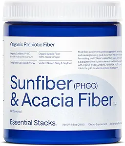 Essential Stacks Organic Sunfiber Prebiyotik Fiber (Partially Hydrolyzed Guar Gum/PHG) ile Acacia Fiber Toz - Gluten Free, Non-GMO & Unflavored ► Fiber (7.4 oz)