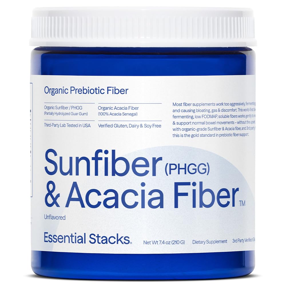 Essential Stacks Organic Sunfiber Prebiyotik Fiber (Partially Hydrolyzed Guar Gum/PHG) ile Acacia Fiber Toz - Gluten Free, Non-GMO & Unflavored ► Fiber (7.4 oz)