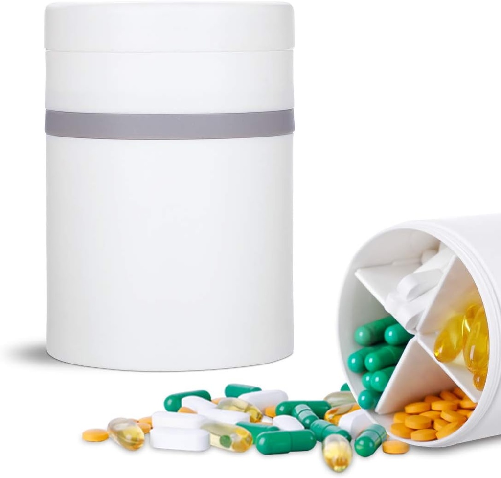 Ekstra Büyük Supplement Organizer ve Portre Pill Vakası 8 Karşılaştırmalı Çift Katmanlar Tıp Bariyeri Aylık Vitaminler Organize Pill Şişe, White