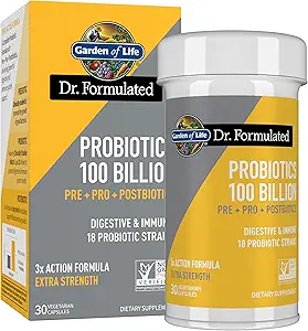 3in-1 Complete Probiyotiks, Prebiyotiks & Postbiyotiks Supplement for Women and Men's Digestive & Immune Health - Ekstra Güçlü, 100 Milyar CFU, 30 Day Supply, 100 Milyar CFU, 30 Day Supply
