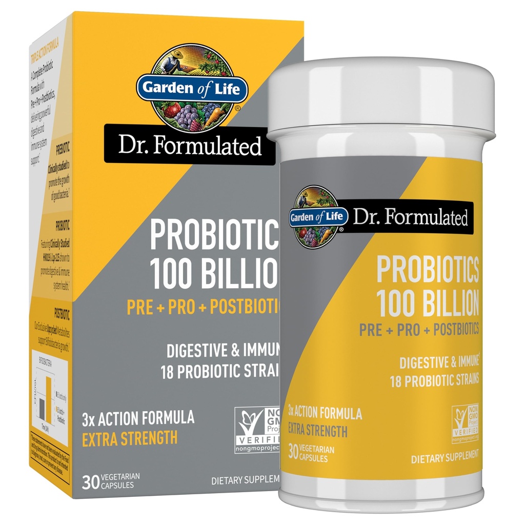 3in-1 Complete Probiyotiks, Prebiyotiks & Postbiyotiks Supplement for Women and Men's Digestive & Immune Health - Ekstra Güçlü, 100 Milyar CFU, 30 Day Supply, 100 Milyar CFU, 30 Day Supply