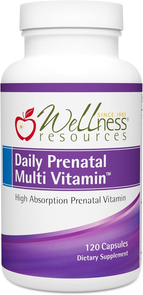 Wellness Kaynakları Günlük Prenatal Multi Vitamini - Medeniyetli Foate Çinko Demir Bisglycinate Choline & Key Nutrients - Natural Prenatal Postnatal Postpartum Vitaminleri Kadınlar için - 120 Caps
