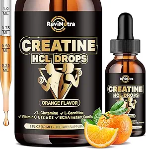 Creatine HCL Liquid Drops for Men & Women, 1500mg Liquid Creatine Hydrochloride, High Absorption, 2 Fl Oz Orange Flavor