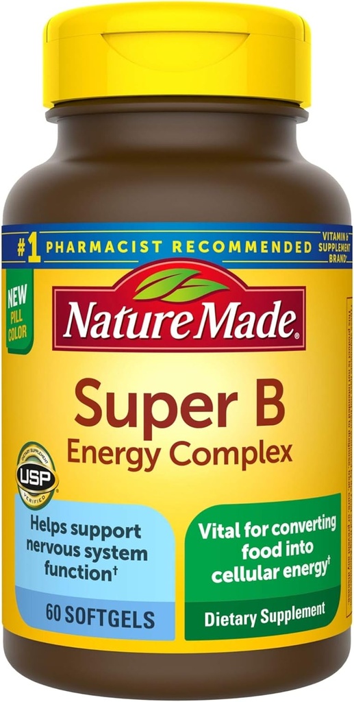 Nature Made Super B Energy Complex, Συμπλήρωμα διατροφής για την υποστήριξη του νευρικού συστήματος, 60 Softgels, 60 ημέρες προσφοράς