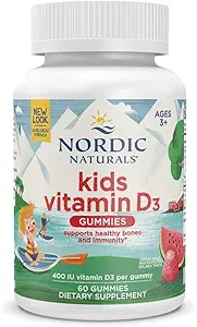 Nordic Naturals Vitamin D3 Gummies Kids, Wild Watermelon Outlet - 60 Gummies - 400 IU D3 - Bone Health, Sağlıklı Immunity - Non-GMO, Vegetarian - 60 hizmet