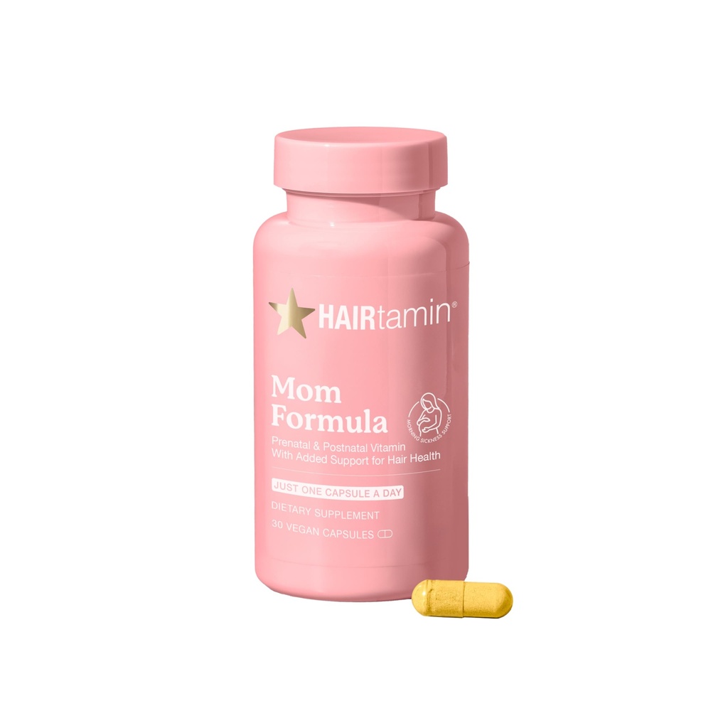 HAIRtamin MOM Vegan Prenatal & Postnatal Multivitamin Supplement & Saç Vitamini, Postpartum, Emziring Probiyotik One-a-Day Hair Vitamins with Biotin, çinko, Iron (30 Counts)