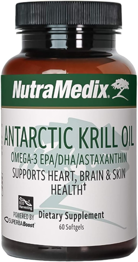 NutraMedix Antarktika Krill Oil 500mg - Fish Oil Supplement - Omega-3s (EPA & DHA) + Astaxanthin - Red Krill Supplement for Common, Immune, Heart, Liver & Brain Health Support (60 Softgels)