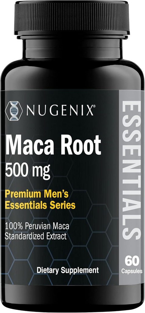 Nugenix Essentials Maca Root Toz Capsules - 100% Peruvian Maca Extract, Peruvian Ginseng, MacaPrime - 60 Count Count