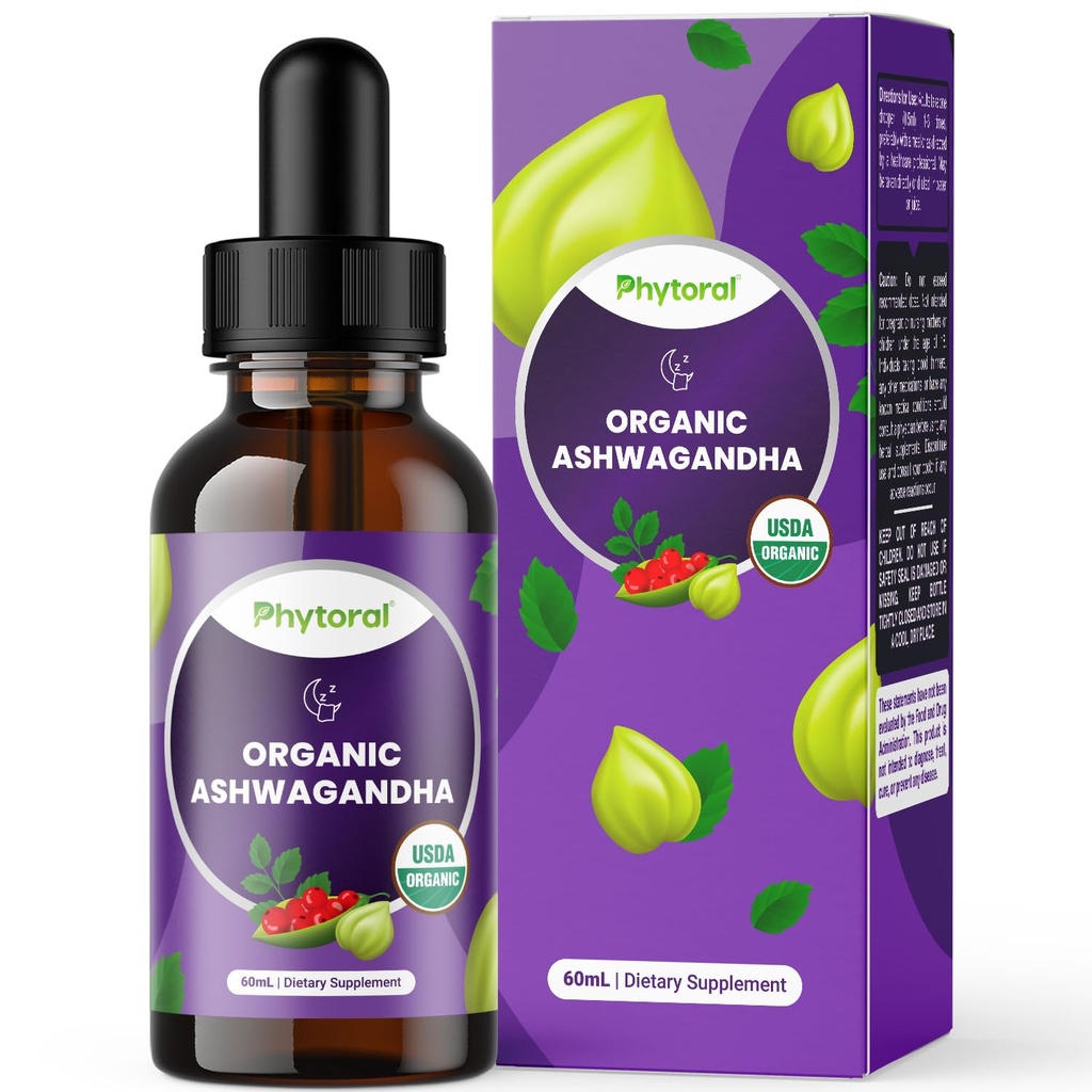 Phytoral Organic Ashwagandha Liquid Drops for Yetişkinler - Potent Liquid Ashwagandha Root Extract for Energy and Mood Support - Tincture Vegan Non-GMO Gluten & Alkol Özgür (120 Hizmet)