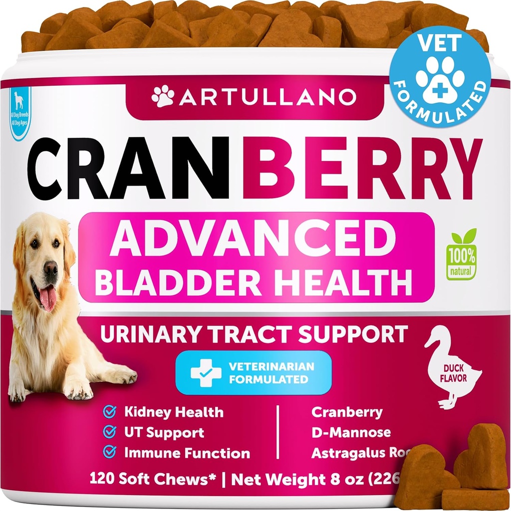 Dog UTI Treatment - Cranberry Supplement & Bladder Control for Dogs - Urinary Tract Enfeksiyonu Incontinence Pill, Bladder Stones - UTI Tıp Tedavileri - Fish Oil ile Destek için 120 Yumuşak Chews