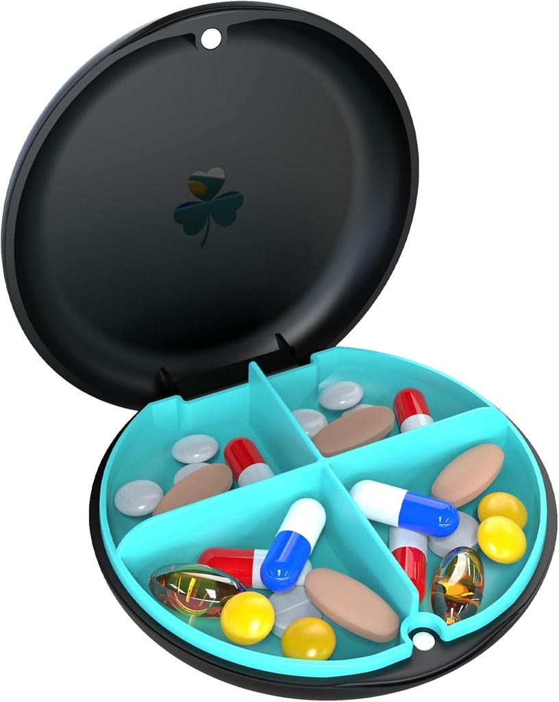 4 Küçük Pill Box, Moisture Kanıt Pill Case, Travel Pill Organizer for Pocket Purse, Daily Portable Medicine Box, Fish Oil Box, Supplement Box (Black+Cyan)
