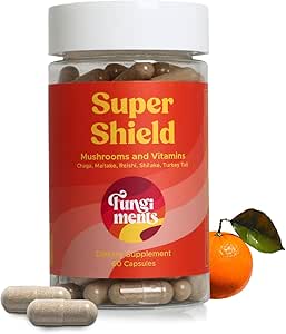 Fungiments Super Shield - Mushroom Supplement - Chaga, Maitake, Reishi, Shiitake ve Türkiye Tail Mushrooms, Vitamin C, çinko, Black Elder, Antioksis - Immune Support (60 Capsules)