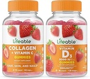 Ζωηρό Κολλαγόνο & Βιταμίνη C + Βιταμίνη D 5000 IU, Gummies Bundle - Μεγάλη γεύση, συμπλήρωμα βιταμίνης, Χωρίς γλουτένη, GMO Δωρεάν, Μασώμενο Gummy