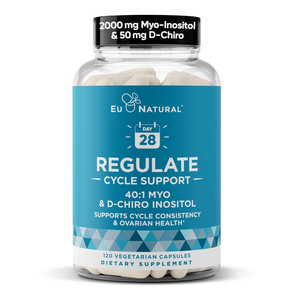 Regulate Cycle Support – Optimal 40:1 Myo-Inositol 2000 mg & D-Chiro Inositol 50 mg - Tamam for Term Consistency, Menstrual & Ovulation Support – 120 Vegan Capsules