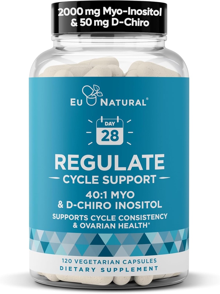 Regulate Cycle Support – Optimal 40:1 Myo-Inositol 2000 mg & D-Chiro Inositol 50 mg - Tamam for Term Consistency, Menstrual & Ovulation Support – 120 Vegan Capsules